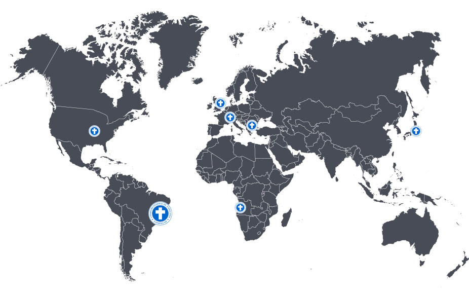 Mapa da localização dos representantes internacionais